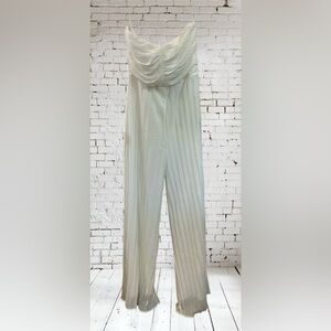 Lulus White Pleated Wide Leg Strapless Jumpsuit, NWT, Large